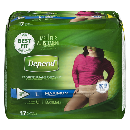 DEPEND WOM FIT FL MAX LG    17