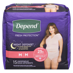Depend Night Defense Underwear for Women M, 15 Count 